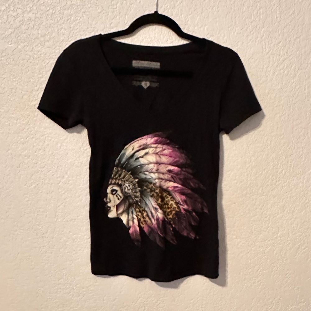 Metal Mulisha Warpath Tee Skull Indian Warrior Head Dress Graphic T Size S